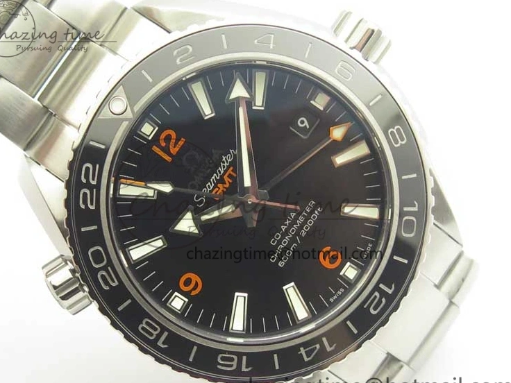0304 Planet Ocean 600M Co-Axial GMT 43.5mm VSF 1:1 Best Edition Black Dial Orange Markers on SS Bracelet A8605 Super Clone Elegant 8024
